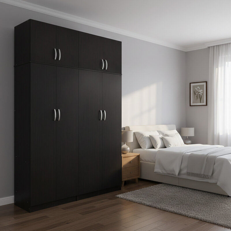 Ντουλάπα τετράφυλλη με πατάρι Athos Ι pakoworld wenge 160x42x240εκ