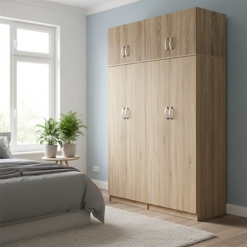 Ντουλάπα τετράφυλλη με πατάρι Athos Ι pakoworld sonoma 160x42x240εκ