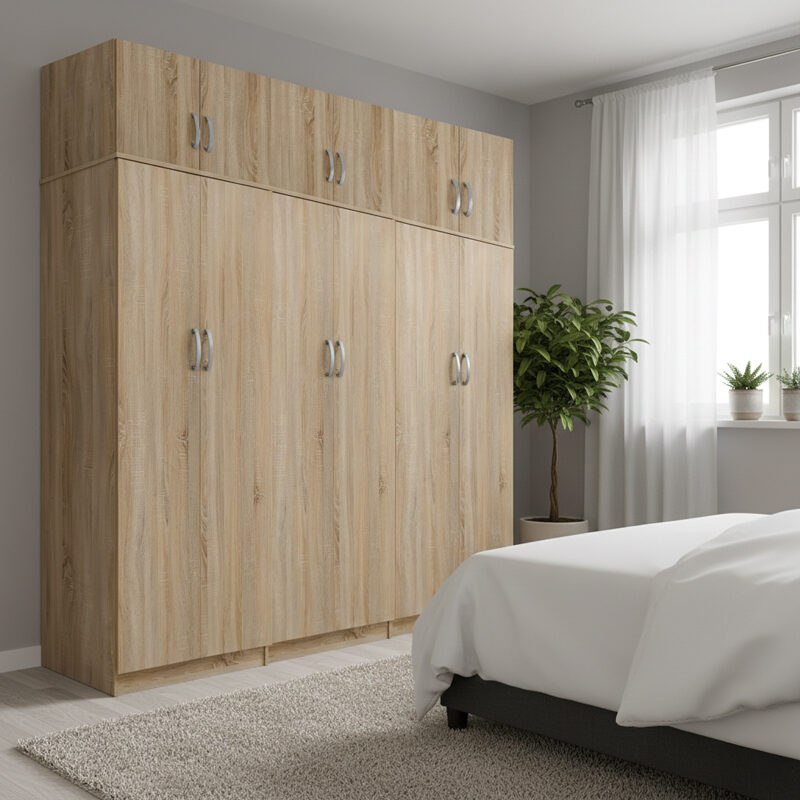 Ντουλάπα εξάφυλλη με πατάρι Athos ΙΙ pakoworld sonoma 240x42x240εκ