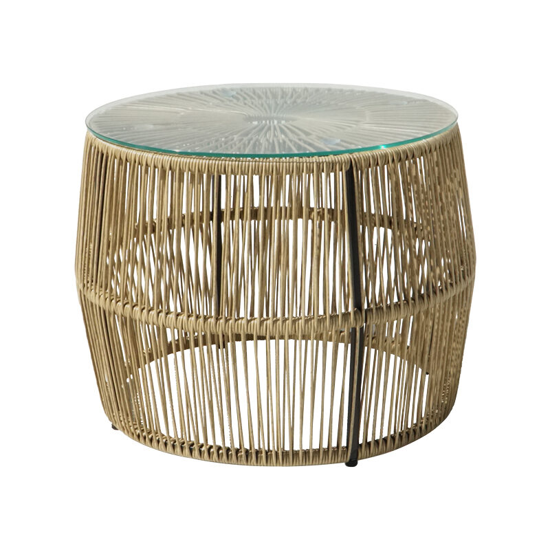 Τραπέζι Adela pakoworld pe wicker-γυαλί σε φυσική απόχρωση Φ47x38εκ