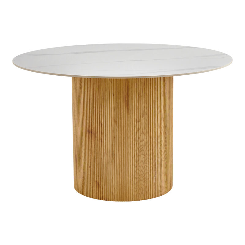 Τραπέζι Sikulu pakoworld oak MDF με κεραμική επιφάνεια σε λευκό μαρμάρου Φ125x77εκ
