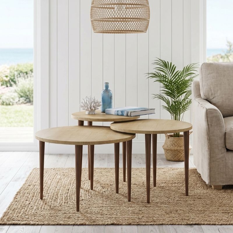 Τραπεζάκι σαλονιού σετ 3 τμχ Nola Megapap χρώμα sapphire oak Ø60x46εκ.