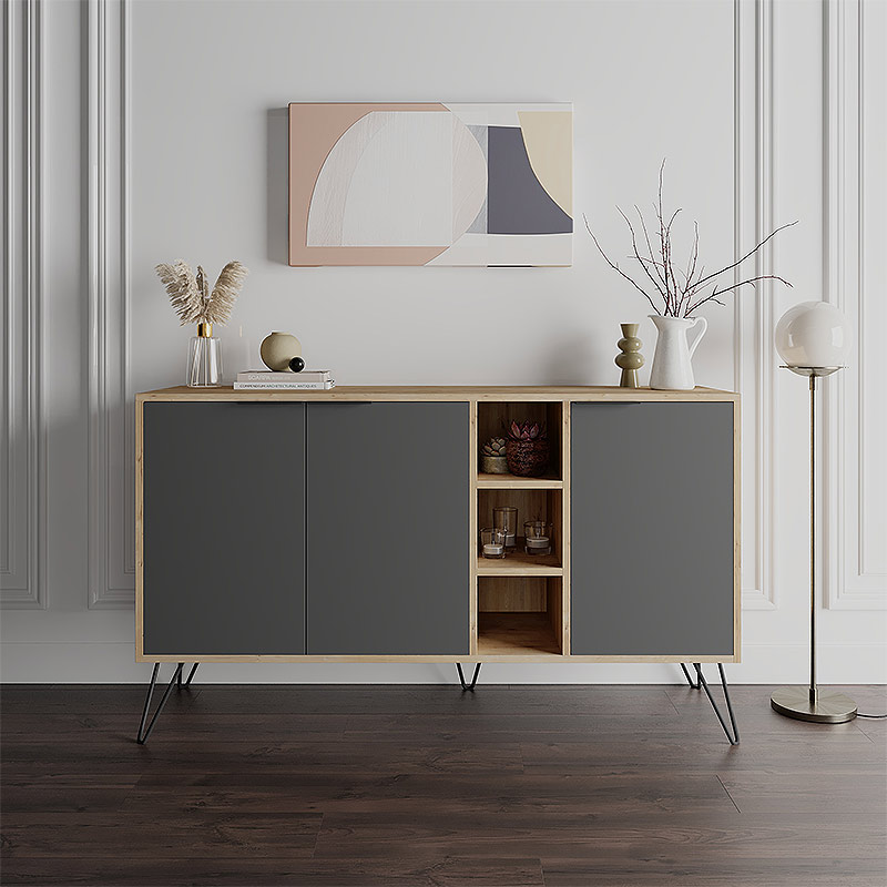 Μπουφές Clara Megapap χρώμα sapphire oak - ανθρακί 142x35,6x83εκ.
