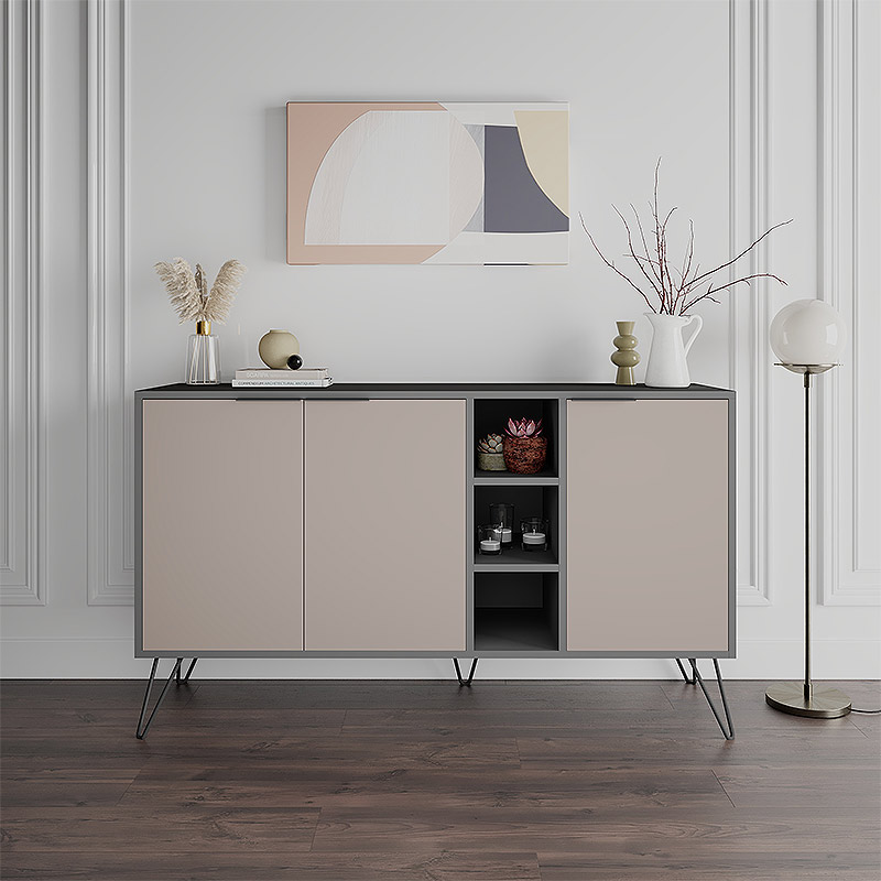 Μπουφές Clara Megapap χρώμα ανθρακί - ανοιχτή μόκα 142x35,6x83εκ.