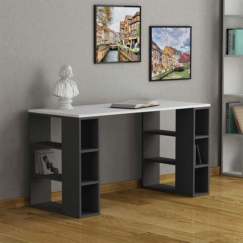 Γραφείο εργασίας Colmar Megapap χρώμα ανθρακί - λευκό 140x60x75εκ