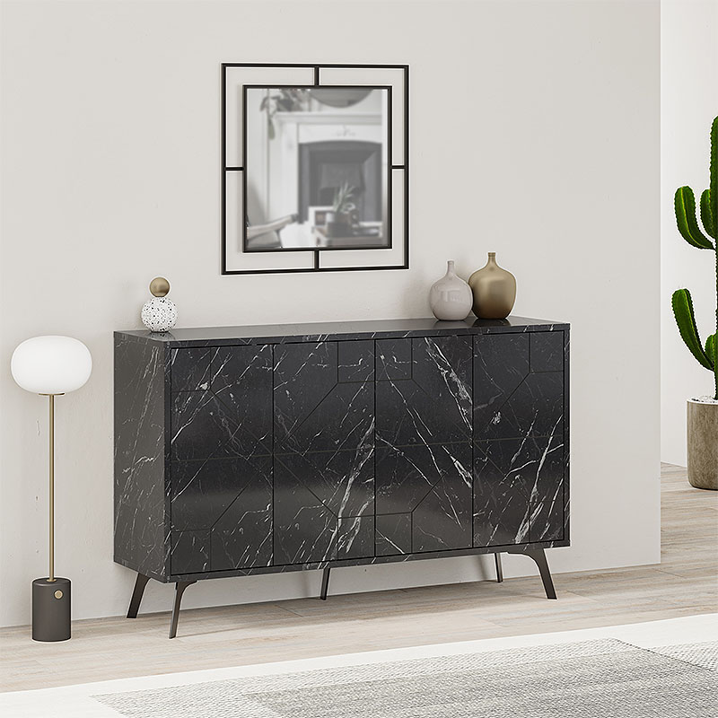 Μπουφές Dune Megapap χρώμα μαύρο εφέ μαρμάρου 123x35x77,4εκ.