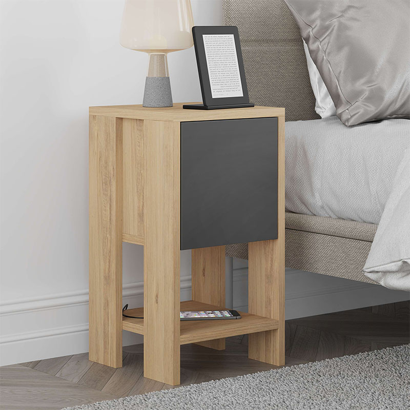 Κομοδίνο Ema Megapap χρώμα sapphire oak - ανθρακί 30x30x55εκ.