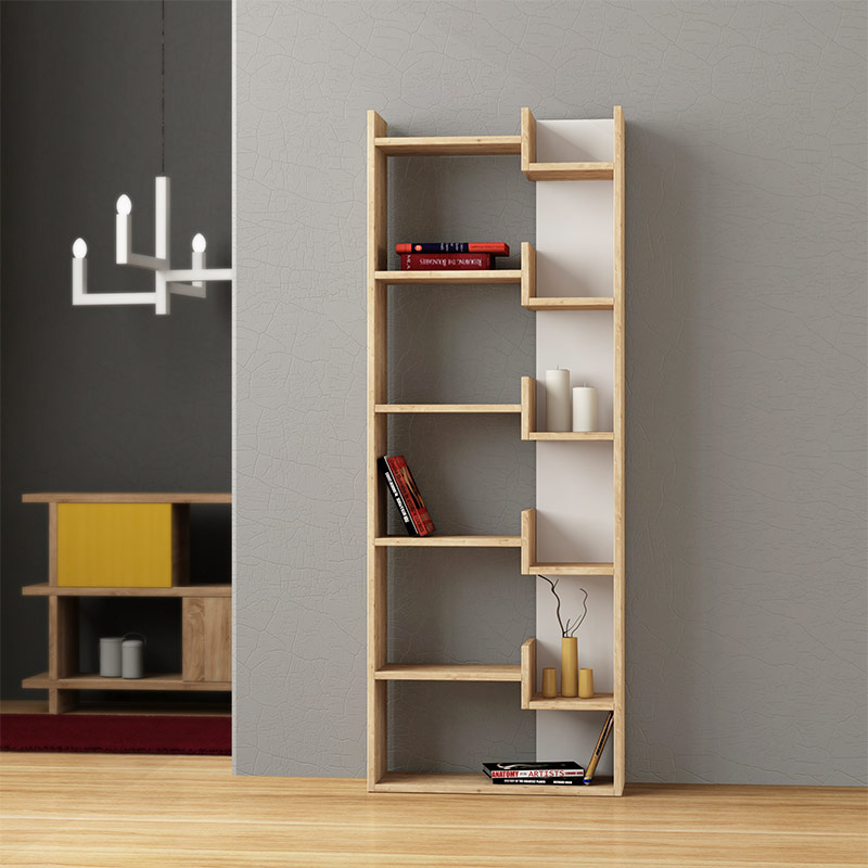 Βιβλιοθήκη Oppa Megapap χρώμα sapphire oak/λευκό 60x22x162εκ.