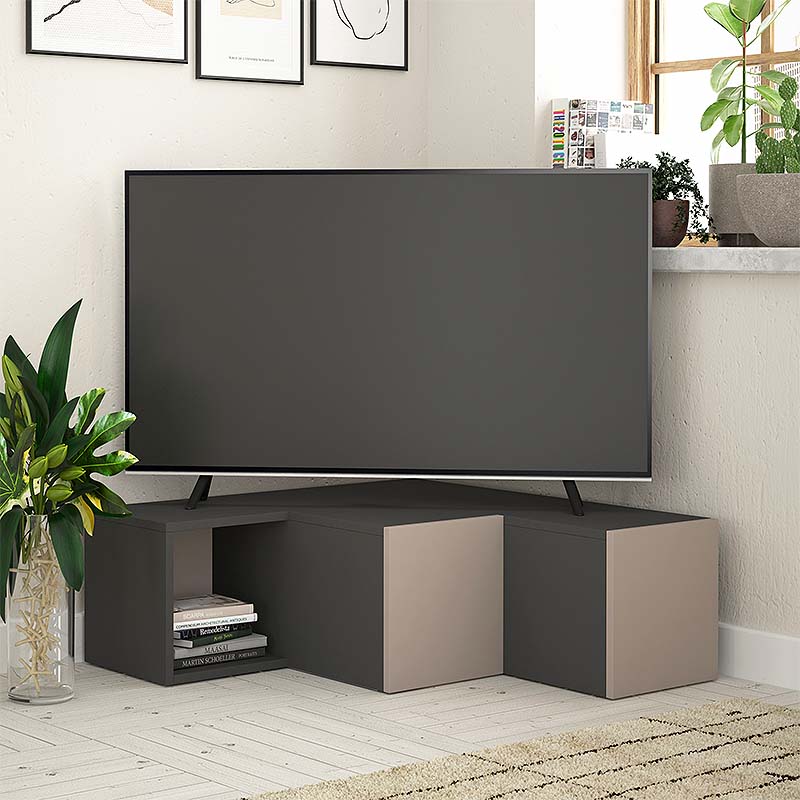 Έπιπλο τηλεόρασης γωνιακό Compact Megapap χρώμα ανθρακί - ανοιχτή μόκα 94,2x90,6x31,4εκ.
