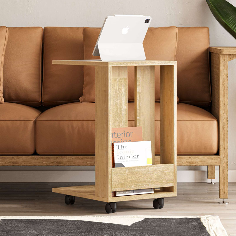 Τραπεζάκι βοηθητικό Edi Megapap χρώμα sapphire oak 37x45x60εκ.