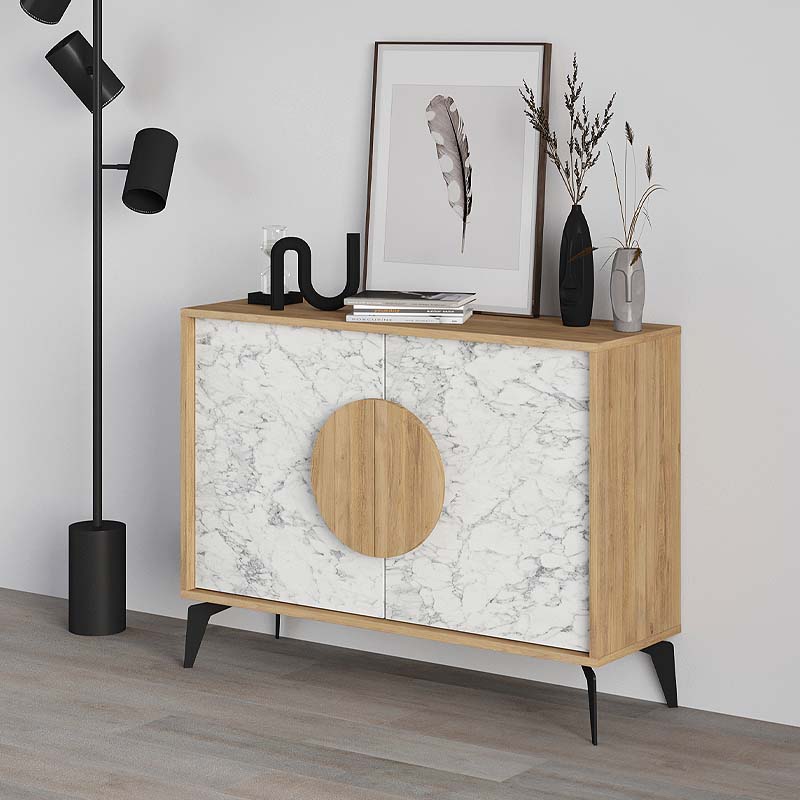 Μπουφές Gora Megapap χρώμα sapphire oak - λευκό εφέ μαρμάρου 110x35,6x82εκ.