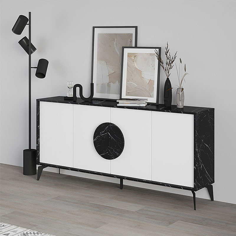 Μπουφές Gora Megapap χρώμα μαύρο εφέ μαρμάρου - λευκό 180x35,6x82εκ.