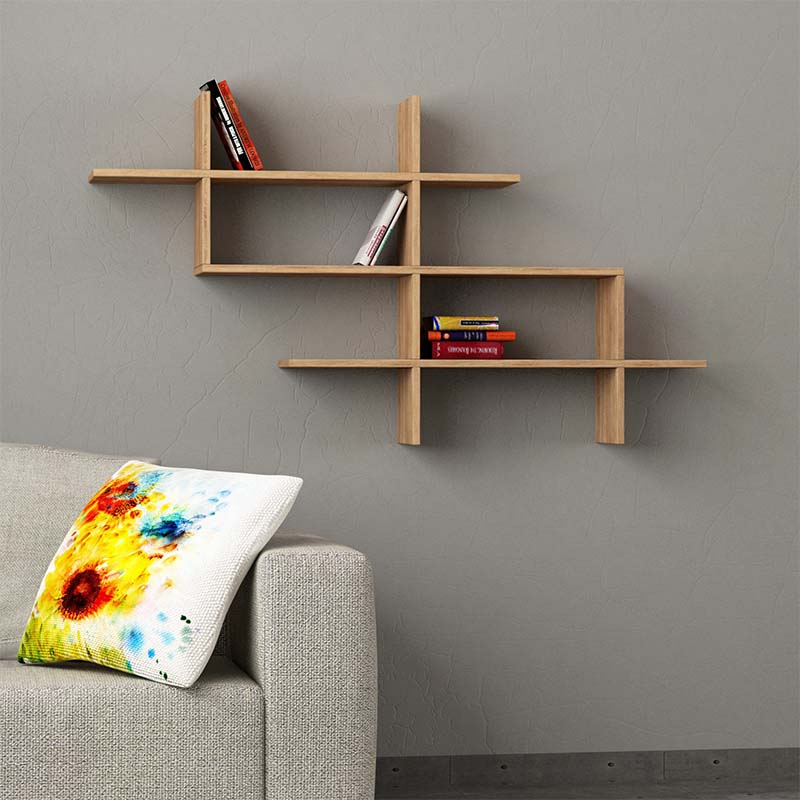 Ραφιέρα τοίχου Halic Megapap χρώμα sapphire oak 150x22x82εκ.