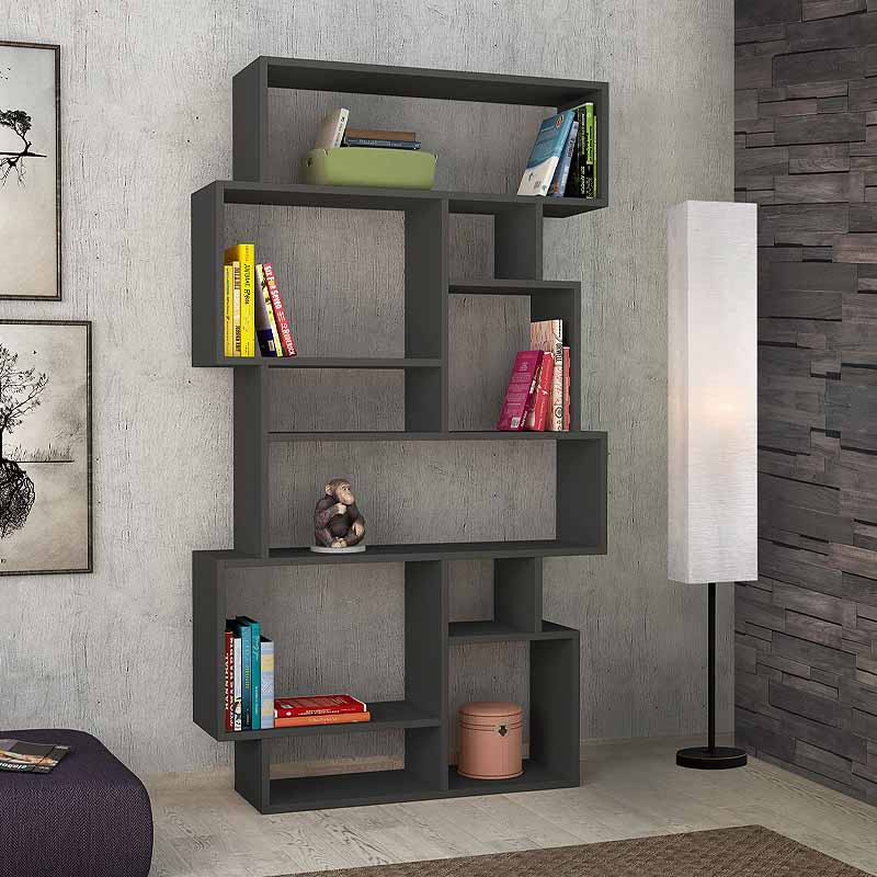 Βιβλιοθήκη Karmato Megapap χρώμα ανθρακί 96x25,5x168,5εκ.