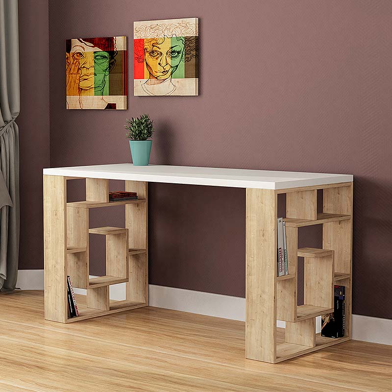Γραφείο εργασίας Labirent Megapap χρώμα sapphire oak - λευκό 140x60x75εκ