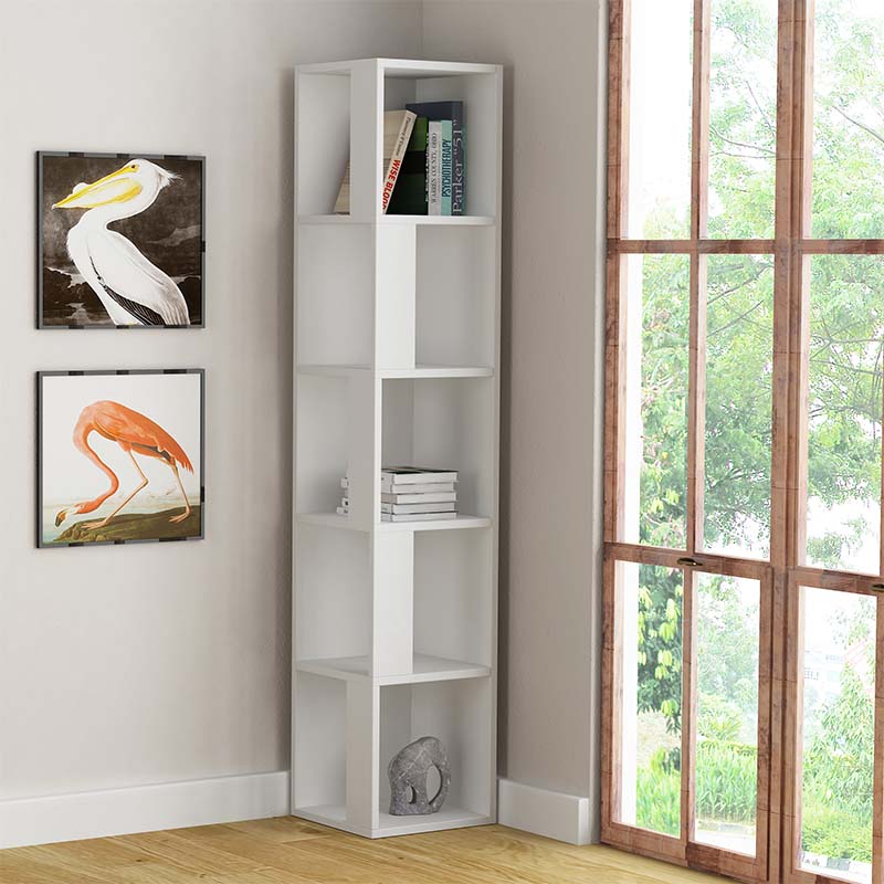 Βιβλιοθήκη γωνιακή Piano Megapap χρώμα λευκό 31,4x31,4x158,9εκ.