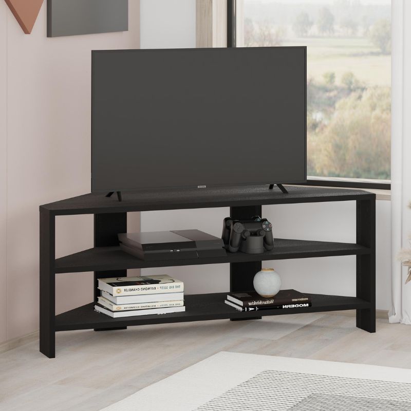Έπιπλο τηλεόρασης γωνιακό Thales Megapap χρώμα black wood 110x36x45εκ.