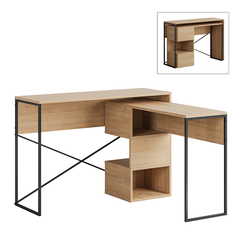 Γραφείο εργασίας πολυμορφικό Badau Megapap χρώμα sapphire oak 110x37,2x77εκ.