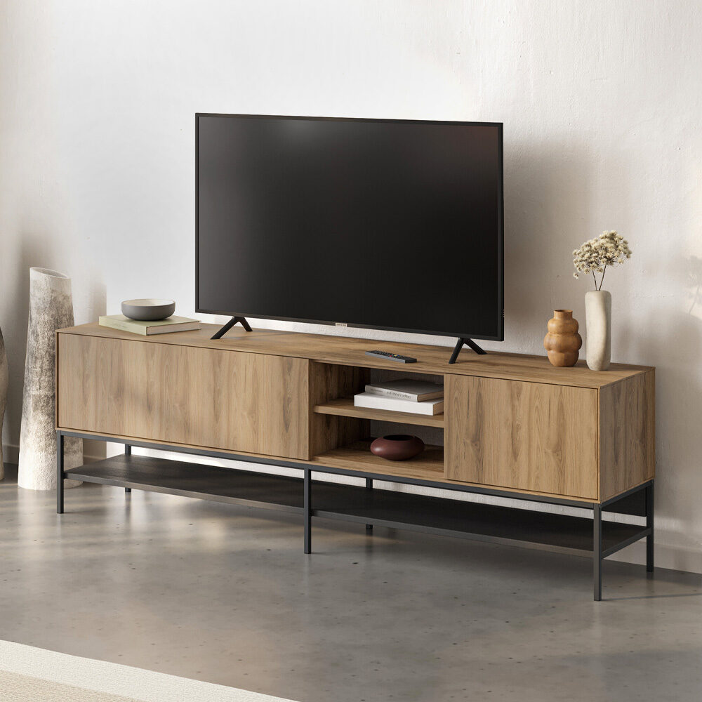 Έπιπλο τηλεόρασης Amira Megapap χρώμα καρυδί Ud - black wood 180x35x55εκ.