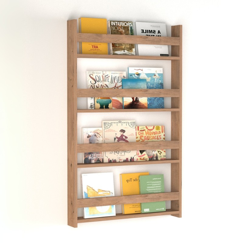 Επιτοίχια βιβλιοθήκη - ραφιέρα Montessori Megapap χρώμα pine oak 74x10x120εκ.