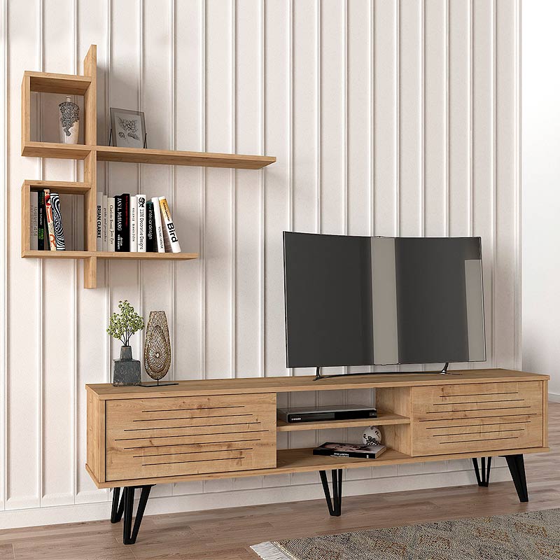 Σύνθεση τηλεόρασης Salerno Megapap χρώμα sapphire oak 180x35x51εκ.