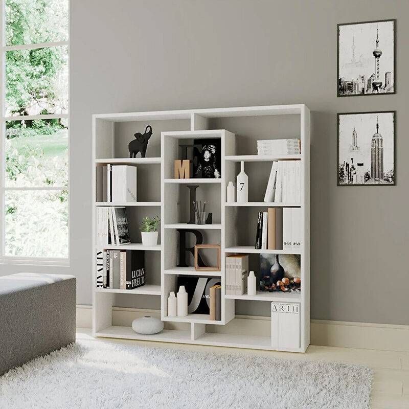 Βιβλιοθήκη Ample Megapap χρώμα λευκό 125x22x135,7εκ.