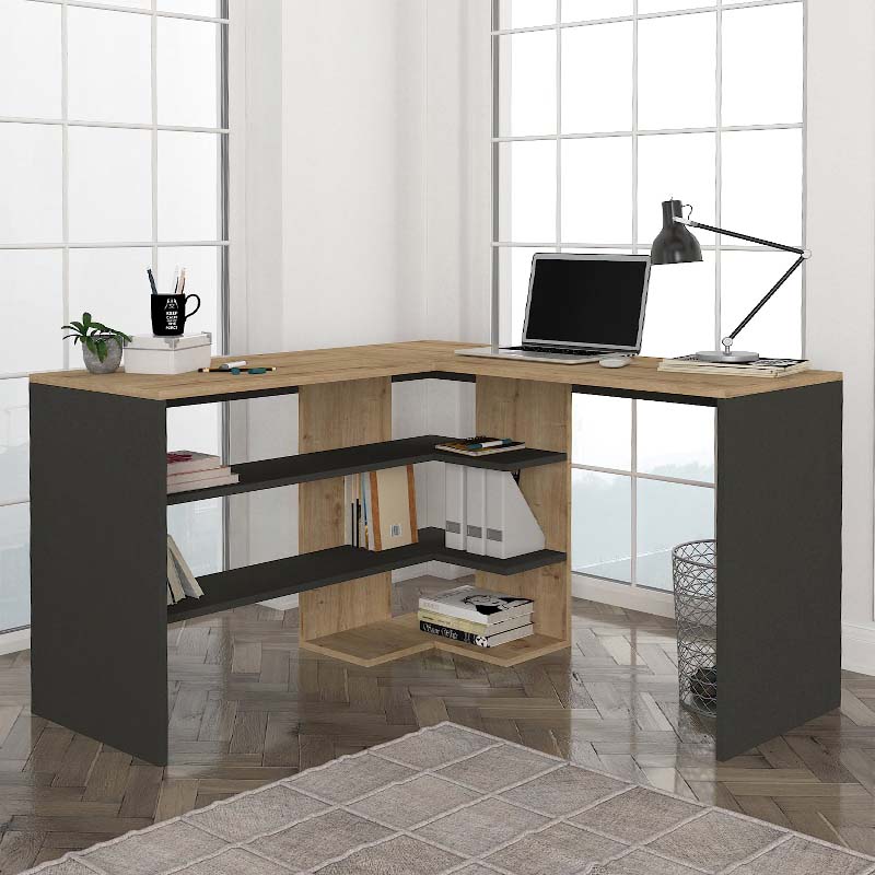 Γραφείο εργασίας Stylo Megapap χρώμα sapphire oak -  ανθρακί 120x120x73,8εκ.