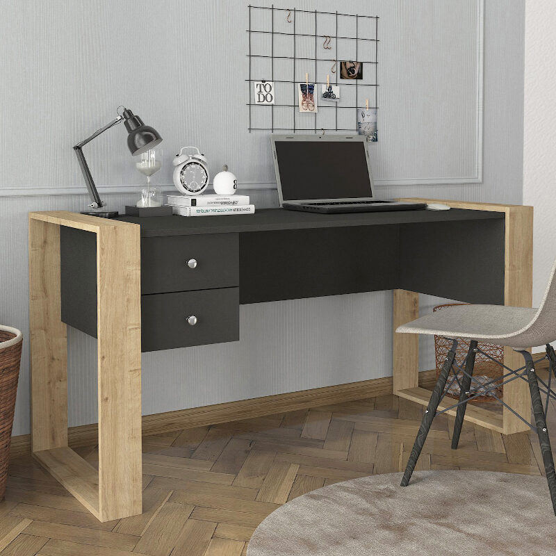 Γραφείο εργασίας Fernando Megapap χρώμα ανθρακί - sapphire oak 158,4x60x72,2εκ.