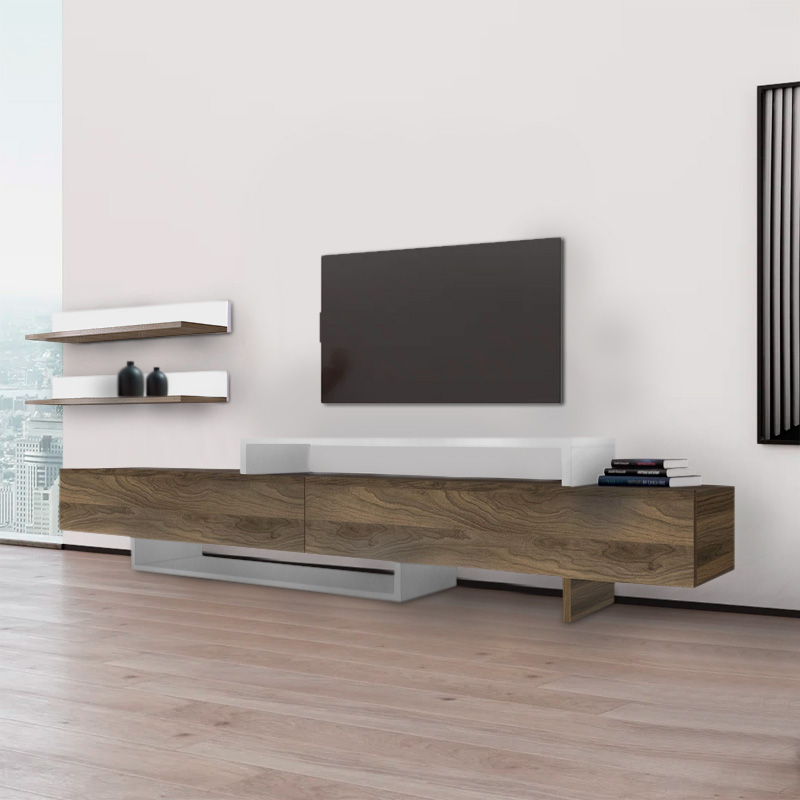 Έπιπλο τηλεόρασης Nirvana Megapap χρώμα καρυδί - λευκό 180x31,3x41,7εκ.