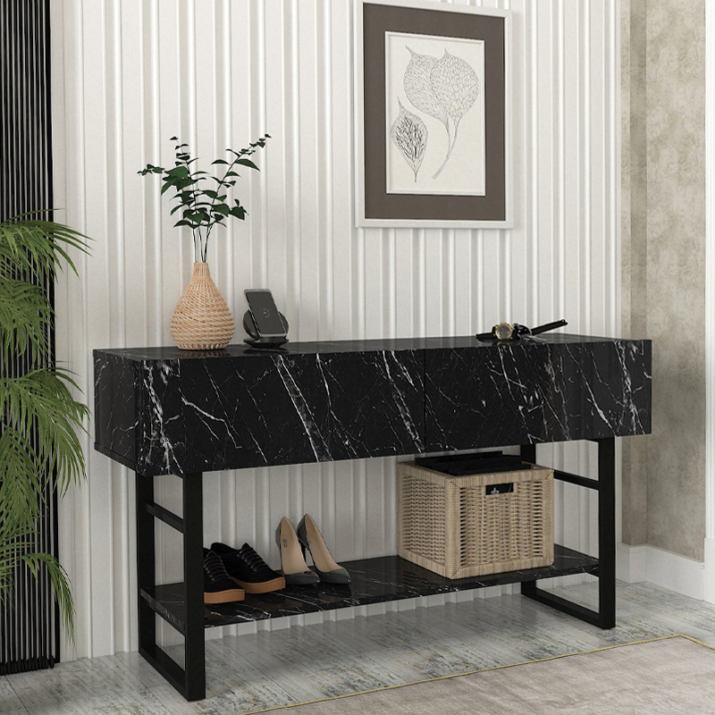 Κονσόλα Aron Megapap χρώμα μαύρο εφέ μαρμάρου 138,8x41x75,7εκ.