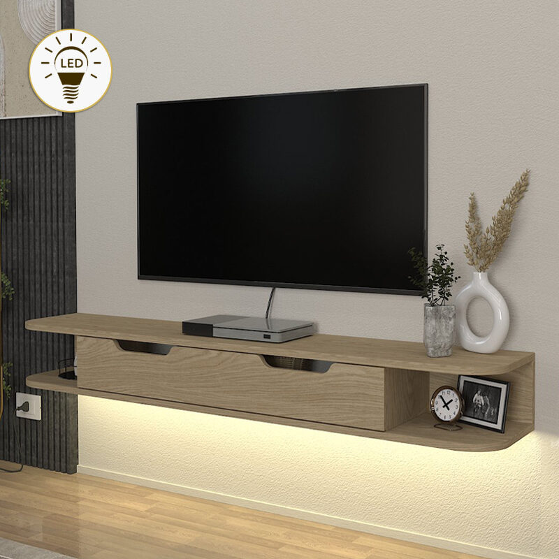 Έπιπλο τηλεόρασης επιτοίχιο Noland Megapap με LED χρώμα rota oak 150x35x19,2εκ.