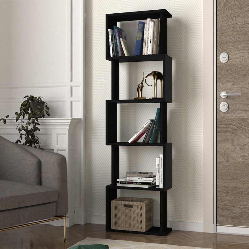 Βιβλιοθήκη Alvina Megapap χρώμα μαύρο 45x19,6x158,8εκ.