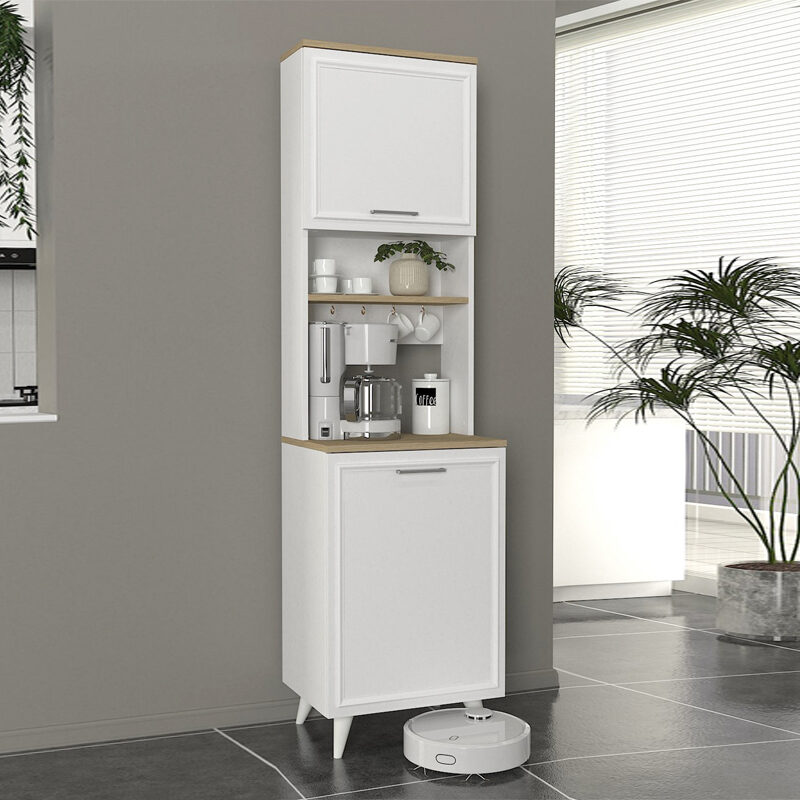 Έπιπλο κουζίνας Potter 1 Megapap χρώμα λευκό - rota oak 53,4x39,6x196,1εκ.