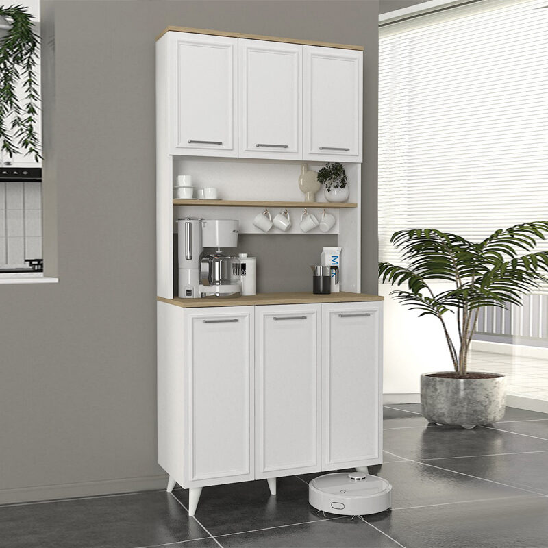 Έπιπλο κουζίνας Potter 3 Megapap χρώμα λευκό - rota oak 90x40x196,1εκ.