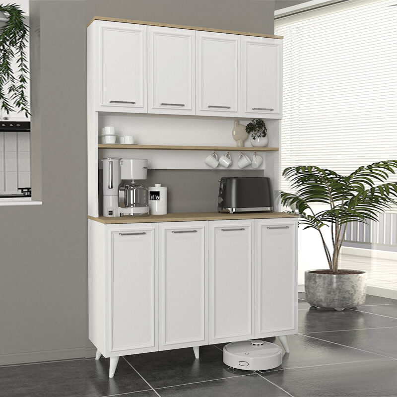 Έπιπλο κουζίνας Potter 4 Megapap χρώμα λευκό - rota oak 120x40x196,1εκ.