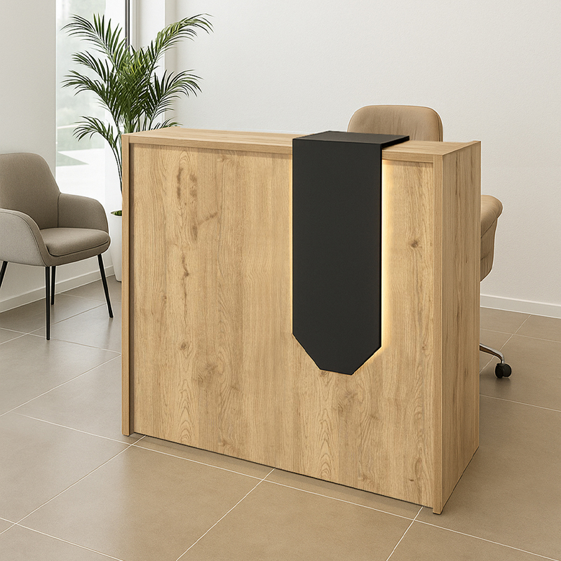 Γραφείο υποδοχής - reception Navita Megapap με LED χρώμα sepet oak - ανθρακί 113,6x42x111,8εκ.