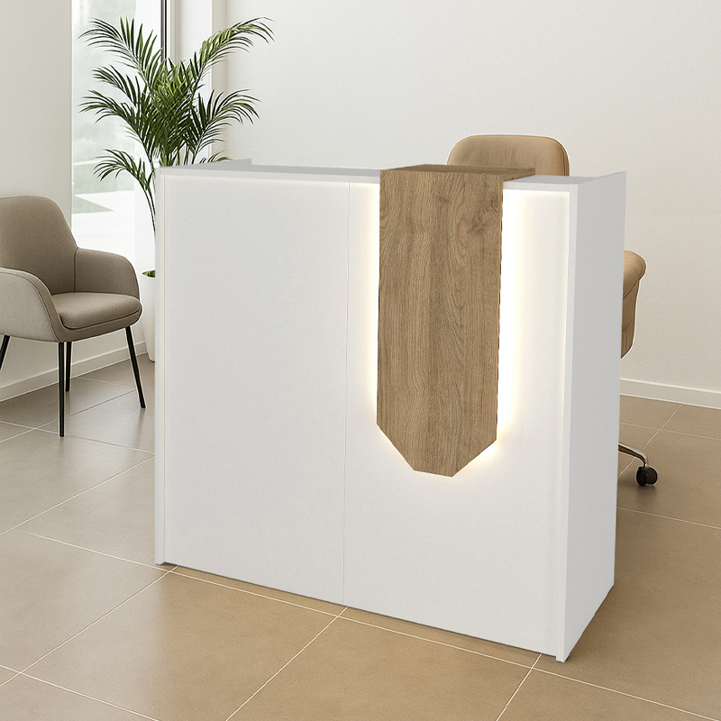 Γραφείο υποδοχής - reception Navita Megapap με LED χρώμα λευκό - sepet oak 113,6x42x111,8εκ.