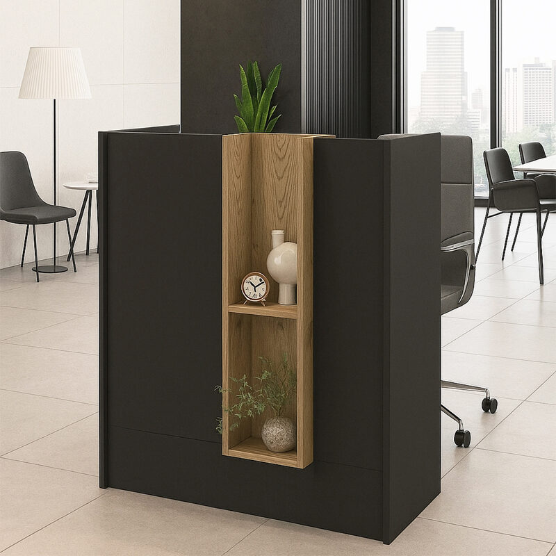 Γραφείο υποδοχής - reception Bonveno Megapap χρώμα ανθρακί - sepet oak 90x43,2x110εκ.