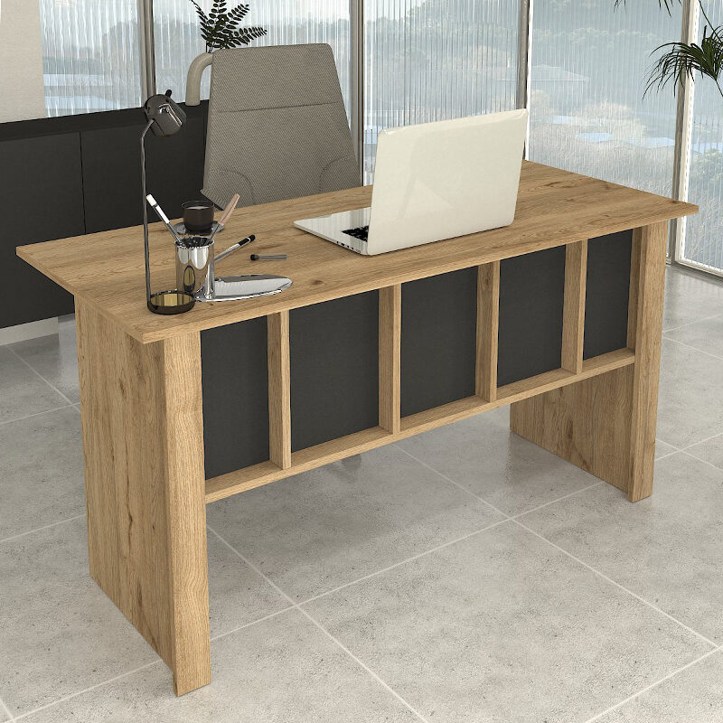Γραφείο εργασίας Nika Megapap χρώμα sepet oak - ανθρακί 140x60x75εκ.