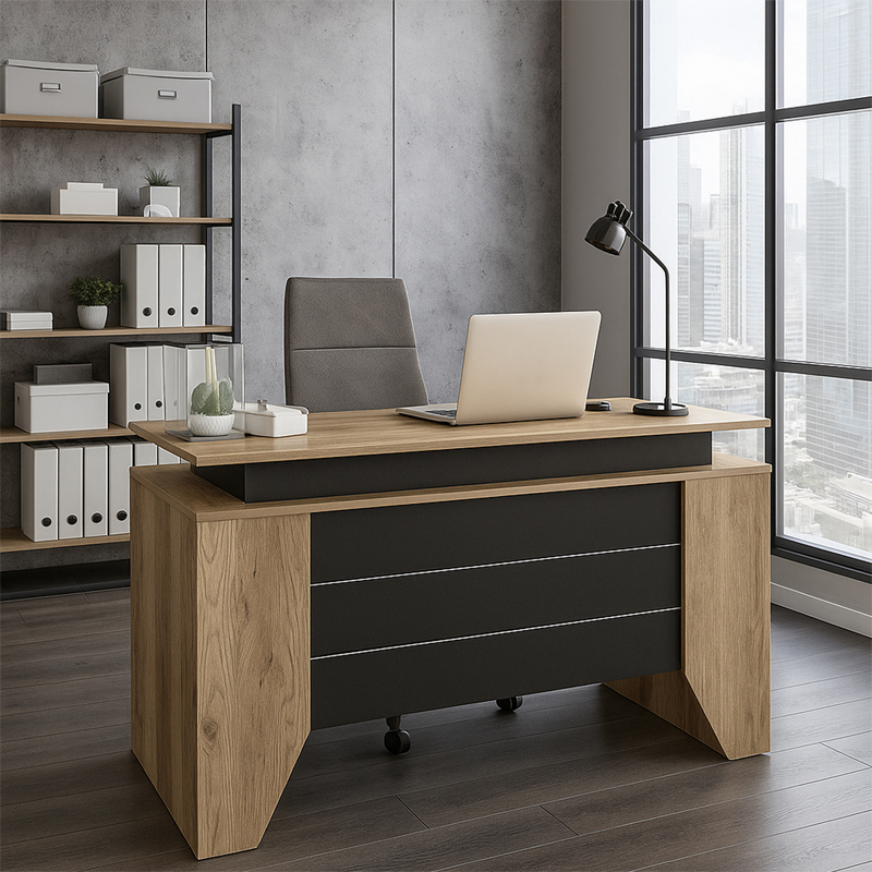 Γραφείο εργασίας Remida Megapap χρώμα sepet oak - ανθρακί 140x60x76,9εκ.