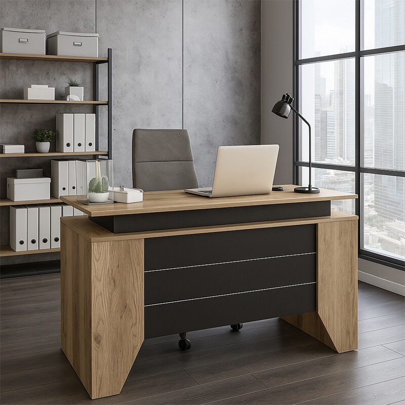 Γραφείο εργασίας Remida Megapap χρώμα sepet oak - ανθρακί 140x60x76,9εκ.