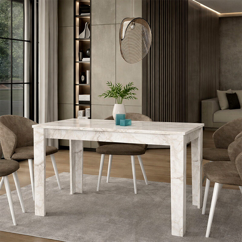 Τραπέζι Darlen Megapap χρώμα λευκό εφέ μαρμάρου 125x72x74εκ.