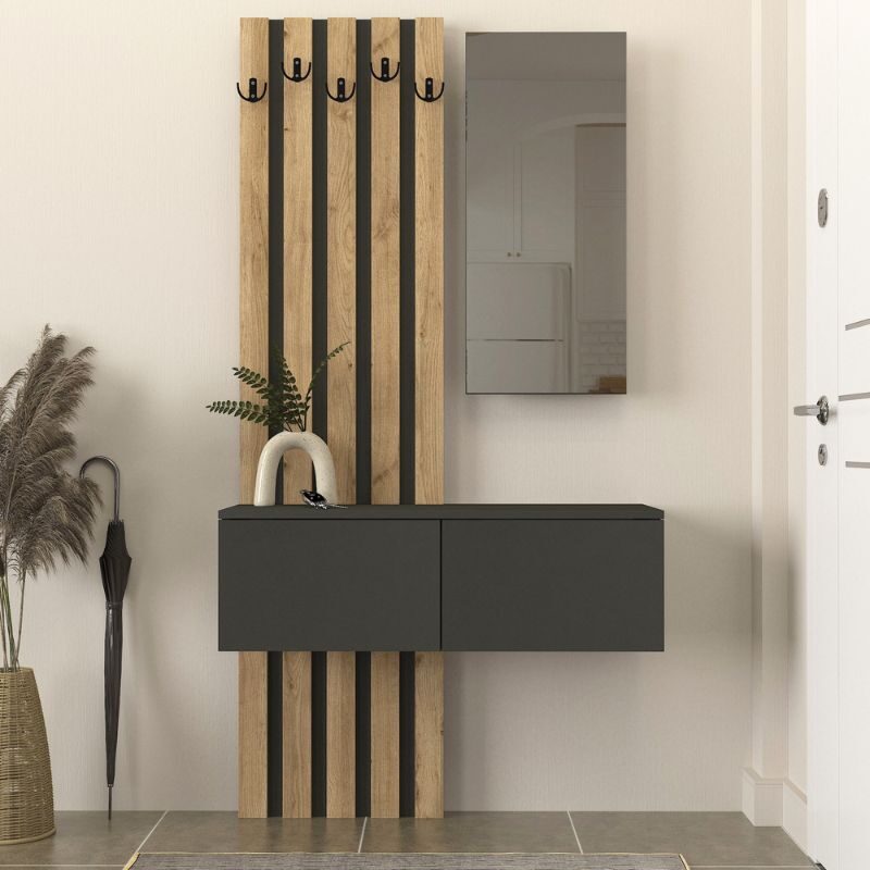 Έπιπλο εισόδου Kanso Megapap χρώμα ανθρακί - sepet oak 100x35x196,7εκ.
