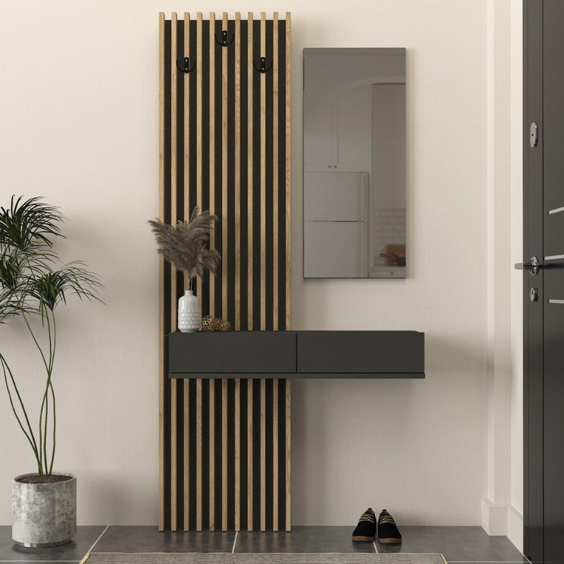 Έπιπλο εισόδου Elois Megapap χρώμα ανθρακί - sepet oak 96,6x26,8x195,5εκ.