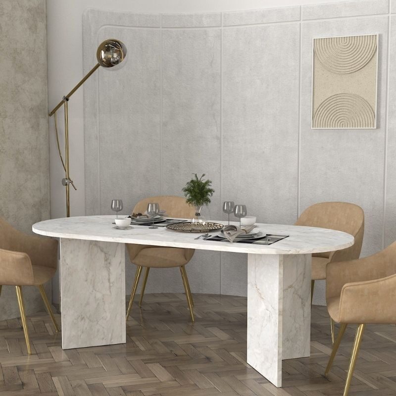 Τραπέζι Cortado Megapap χρώμα λευκό εφέ μαρμάρου 200x90x74εκ.