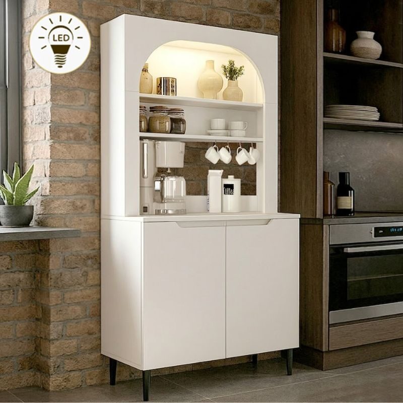 Έπιπλο κουζίνας με LED Melinta 2 Megapap χρώμα λευκό 90x40x181,8εκ.
