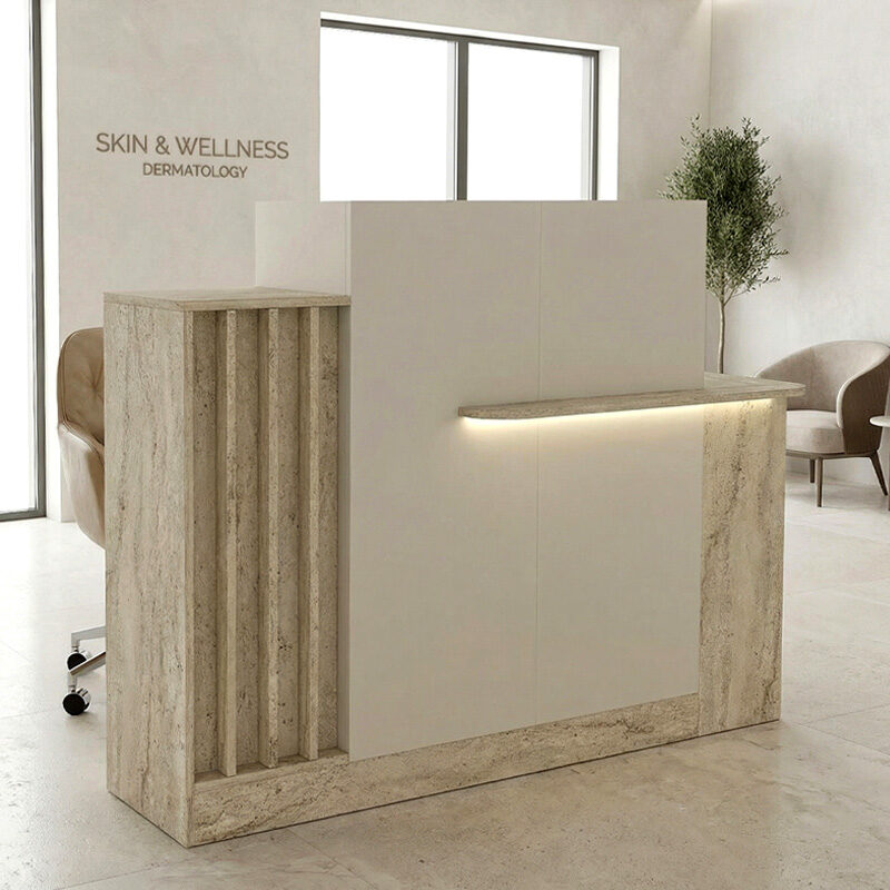 Γραφείο υποδοχής - reception Dayana Megapap με LED χρώμα travertine - sandstone 150x85,2x120εκ.
