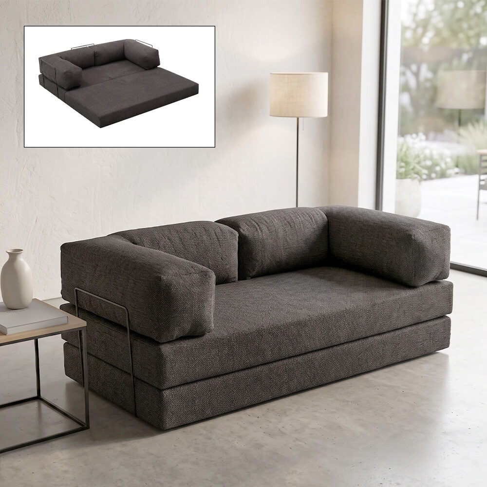 Καναπές - κρεβάτι Comfort Megapap τριθέσιος υφασμάτινος χρώμα ανθρακί 190x95x75εκ.