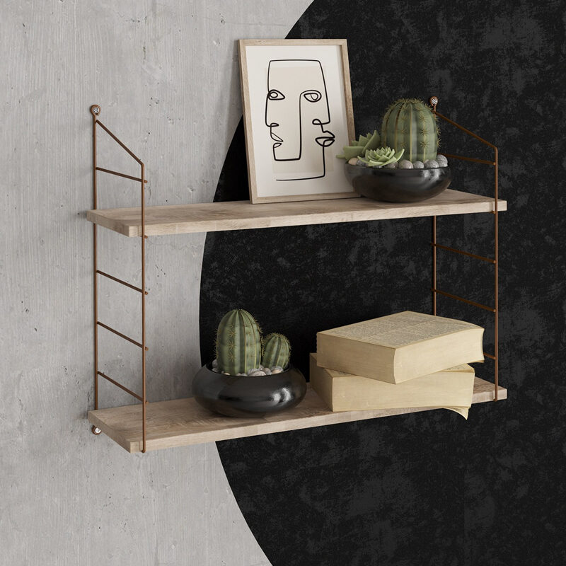 Ραφιέρα τοίχου Armoni Megapap χρώμα sacramento oak - καφέ μέταλλο 72x20x58εκ.