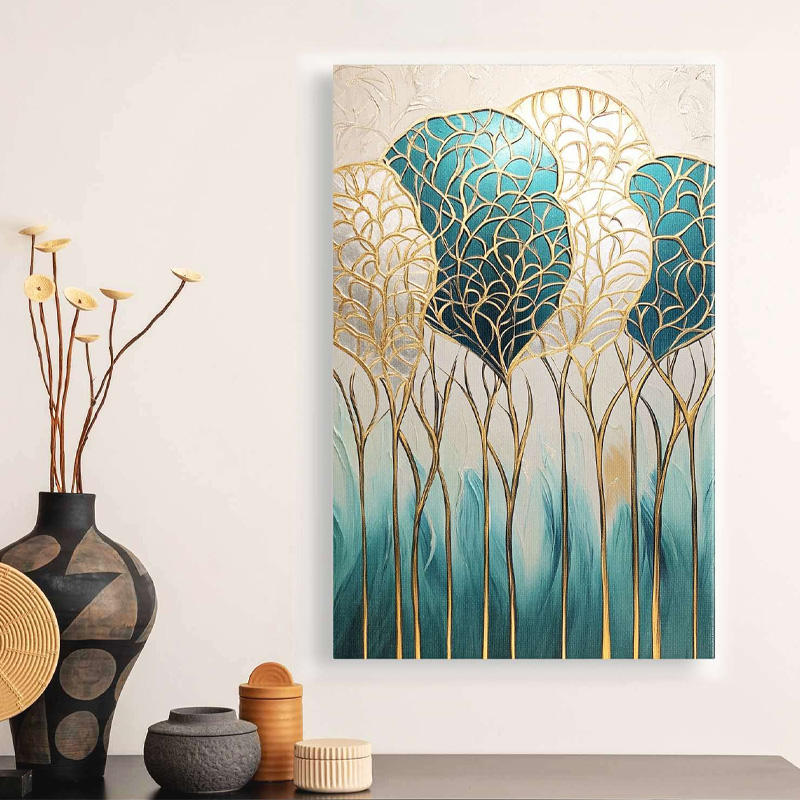 Πίνακας σε καμβά "Golden Leaves" Megapap ψηφιακής εκτύπωσης 70x100x3εκ.
